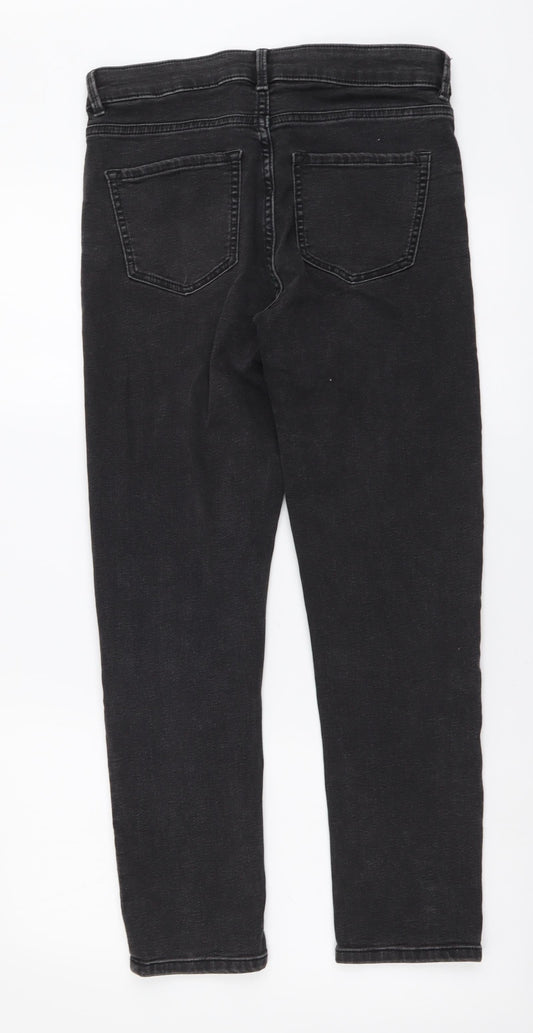 Marks and Spencer Womens Grey Cotton Straight Jeans Size 10 L26 in Slim Button