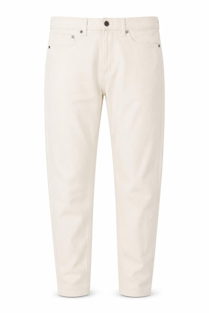 Marks and Spencer Mens Beige Cotton Tapered Jeans Size 32 in L33 in Regular Button