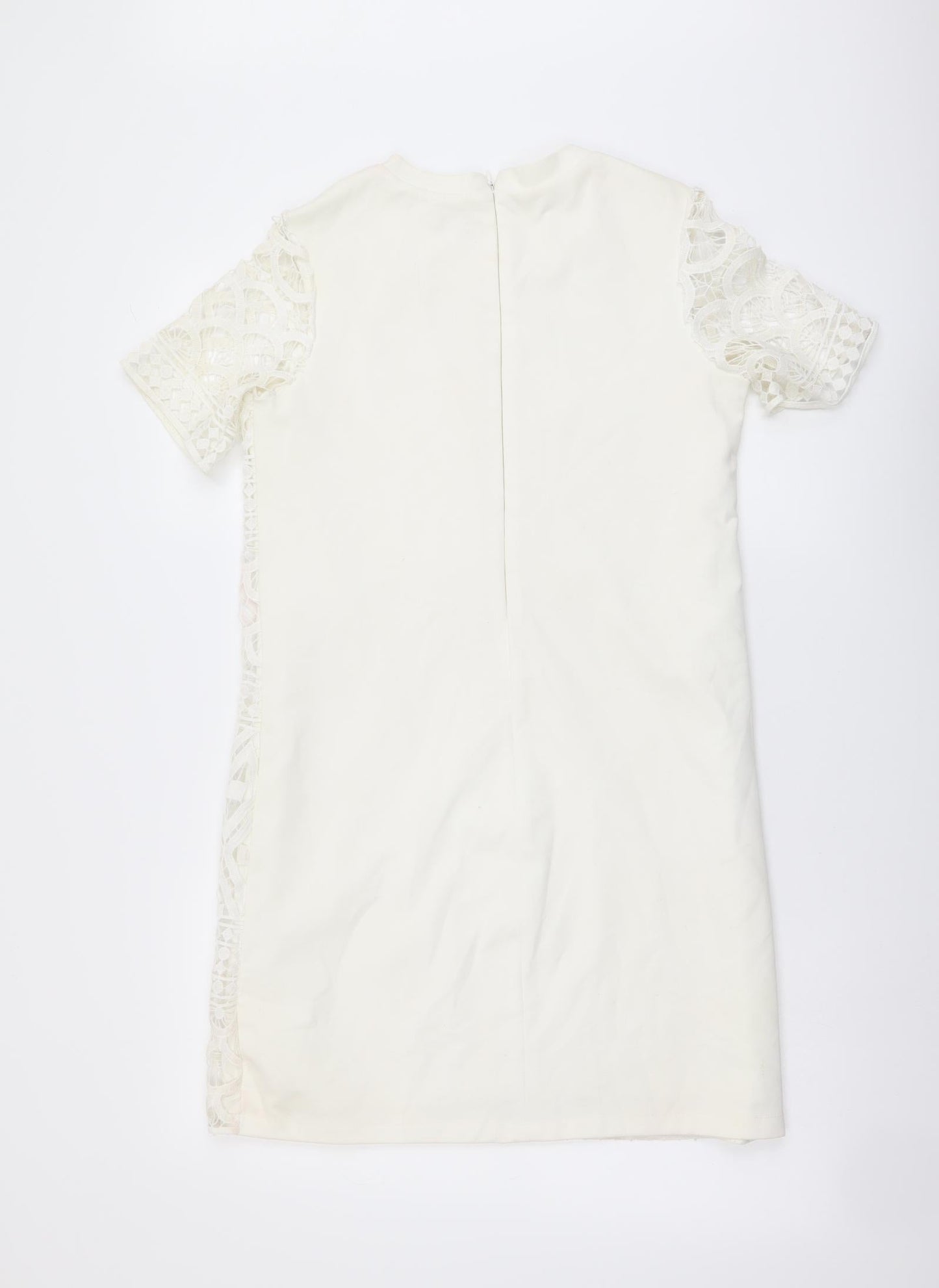 River Island Womens Ivory Geometric Polyester A-Line Size 8 Round Neck Zip