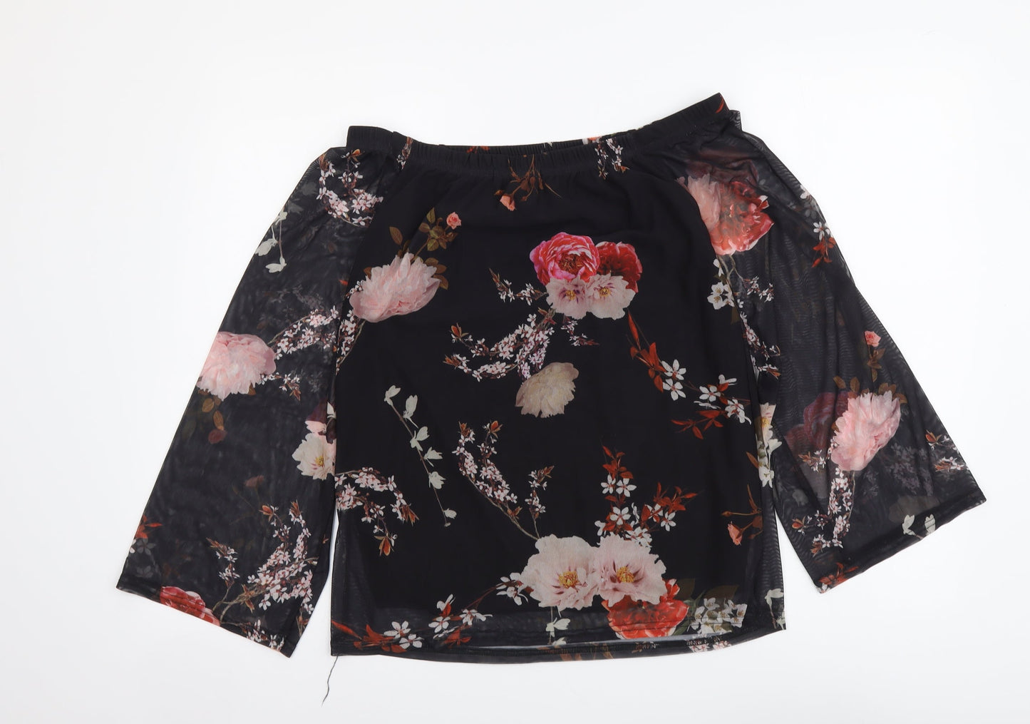 Select Womens Black Floral Polyester Basic Blouse Size 10 Off the Shoulder
