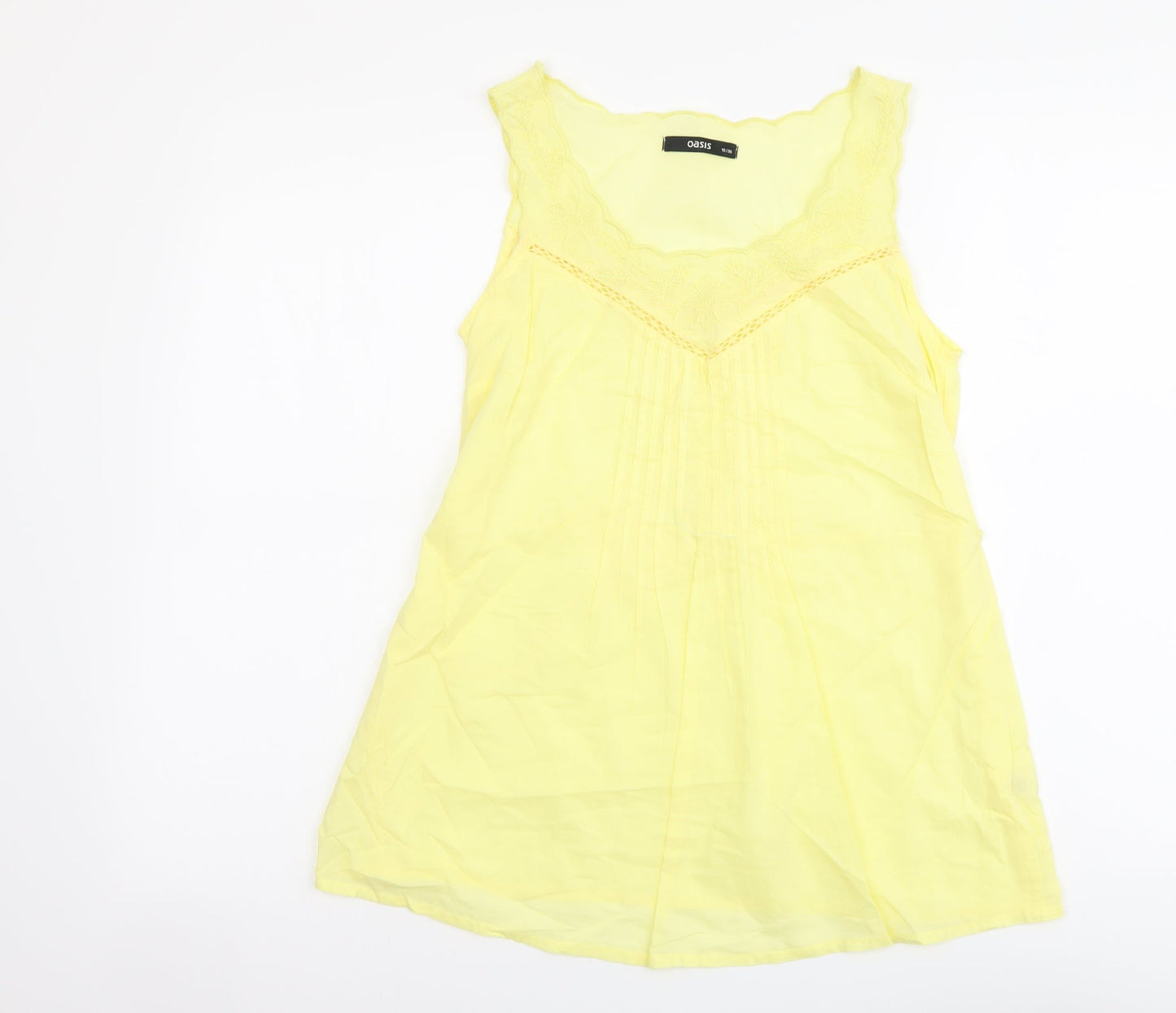 Oasis Womens Yellow Cotton Basic Tank Size 10 Scoop Neck