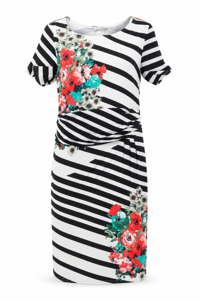 Creation Womens Multicoloured Striped Polyester Pencil Dress Size 14 Boat Neck Pullover