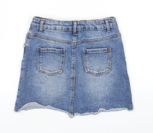 Denim & Co. Girls Blue Cotton Mini Skirt Size 6-7 Years Regular Zip