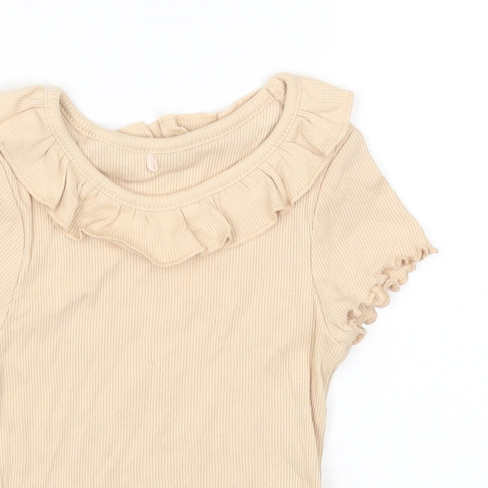George Girls Beige Cotton Basic T-Shirt Size 12 Months Round Neck Pullover