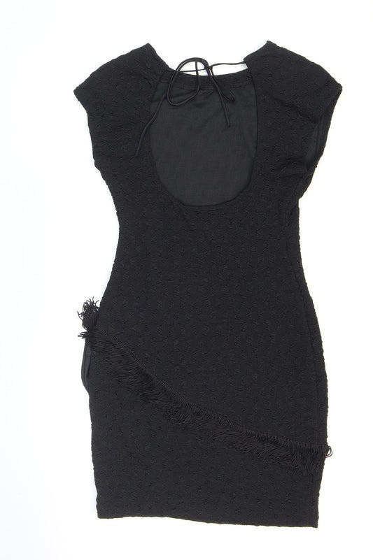 Nuance Womens Black Acetate Bodycon Size 8 Round Neck Pullover - Shoulder pads