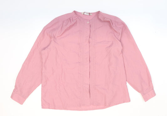 Ashley Hall Womens Pink Polyester Basic Button-Up Size 10 Round Neck