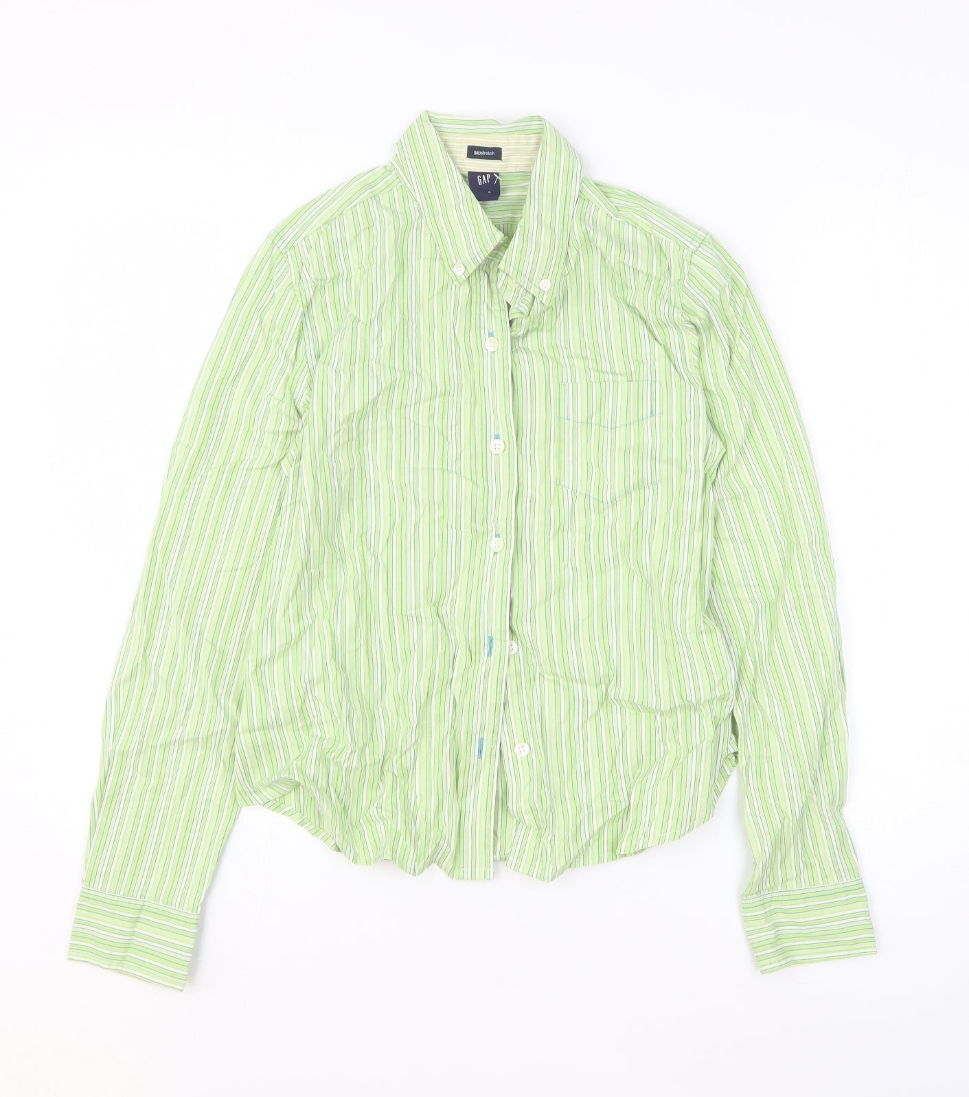 Gap Mens Green Striped Cotton Button-Up Size S Collared Button