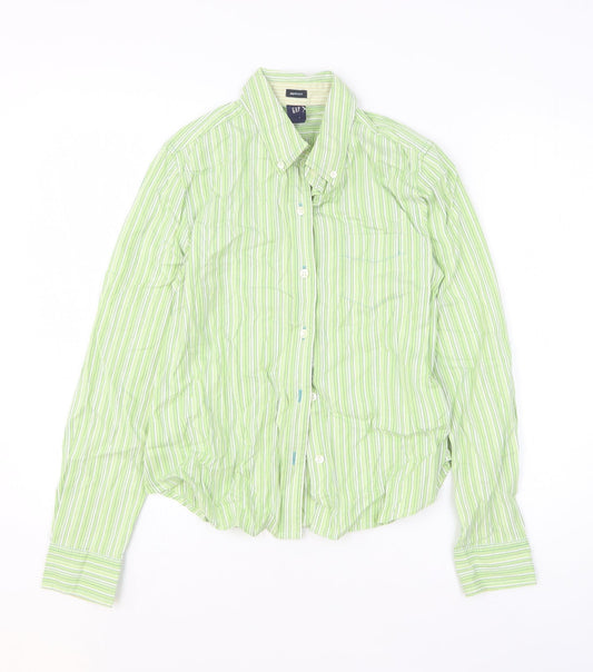 Gap Mens Green Striped Cotton Button-Up Size S Collared Button
