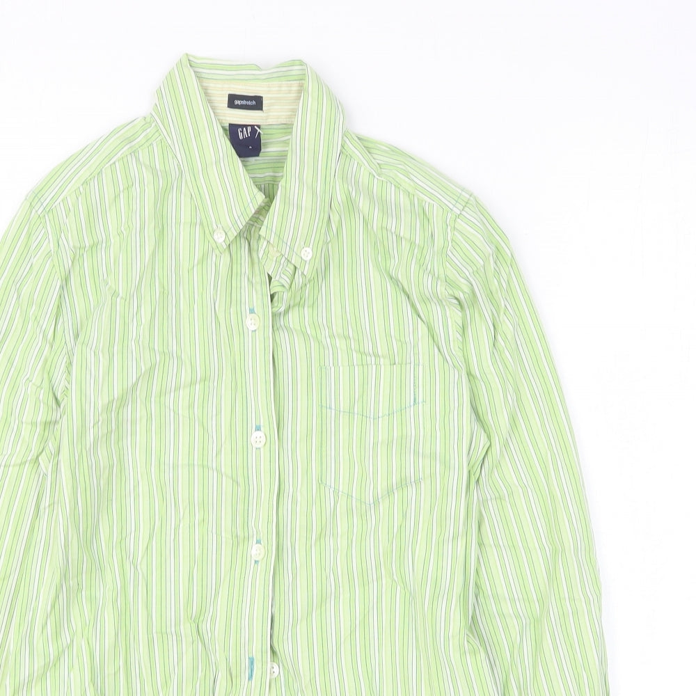 Gap Mens Green Striped Cotton Button-Up Size S Collared Button