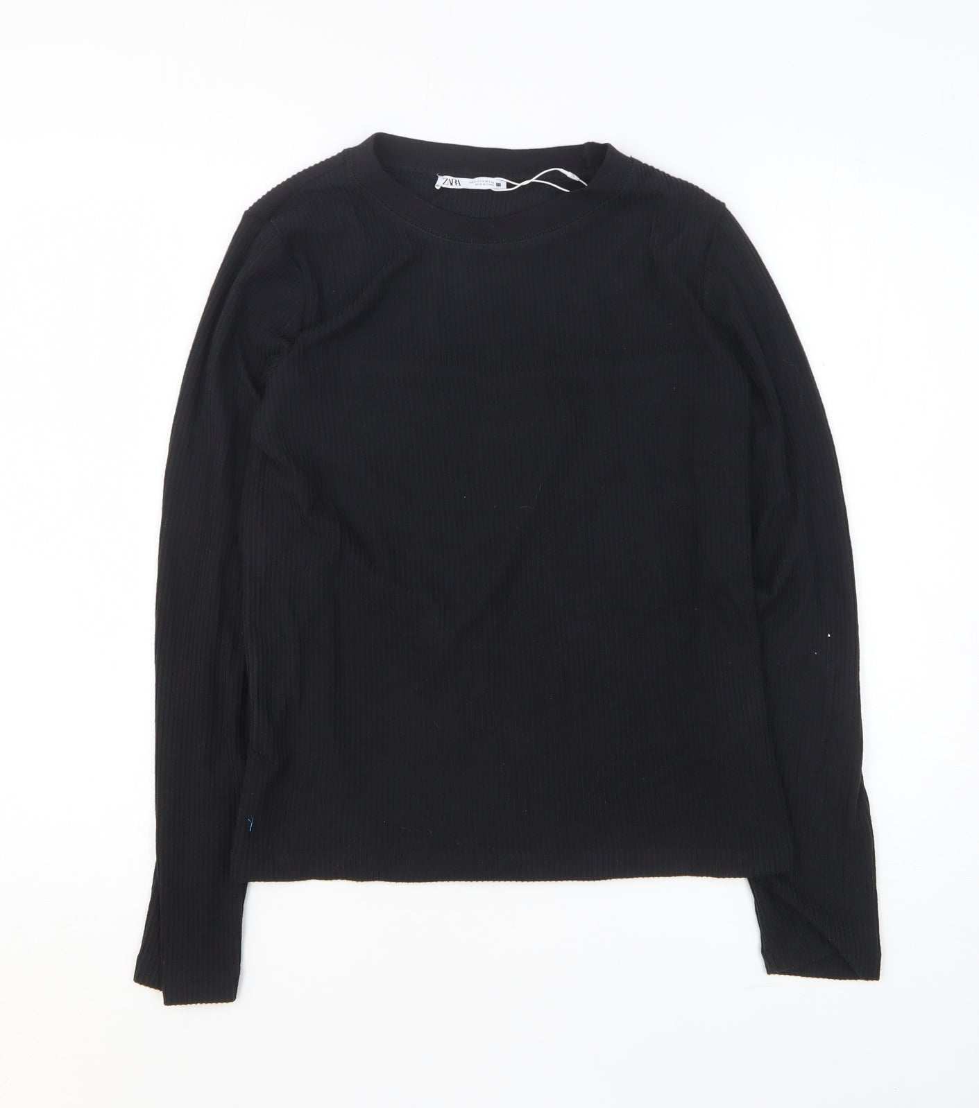 Zara Womens Black Polyester Basic T-Shirt Size S Round Neck