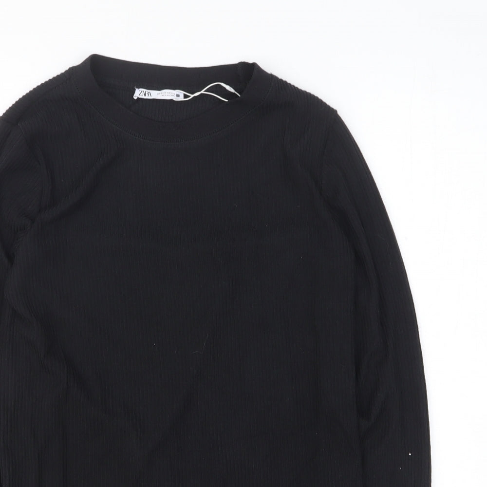 Zara Womens Black Polyester Basic T-Shirt Size S Round Neck