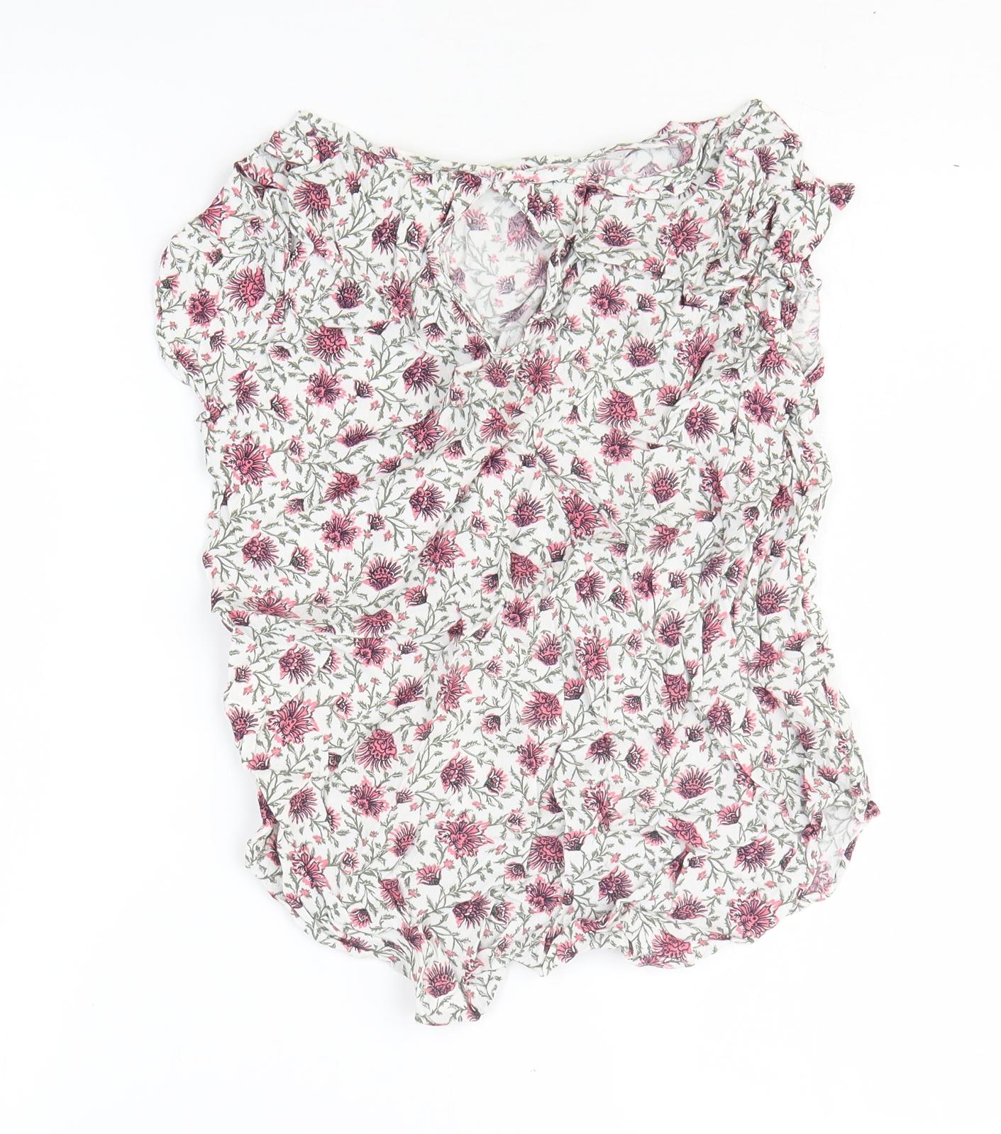 H&M Womens Multicoloured Floral Viscose Basic Blouse Size 8 Scoop Neck