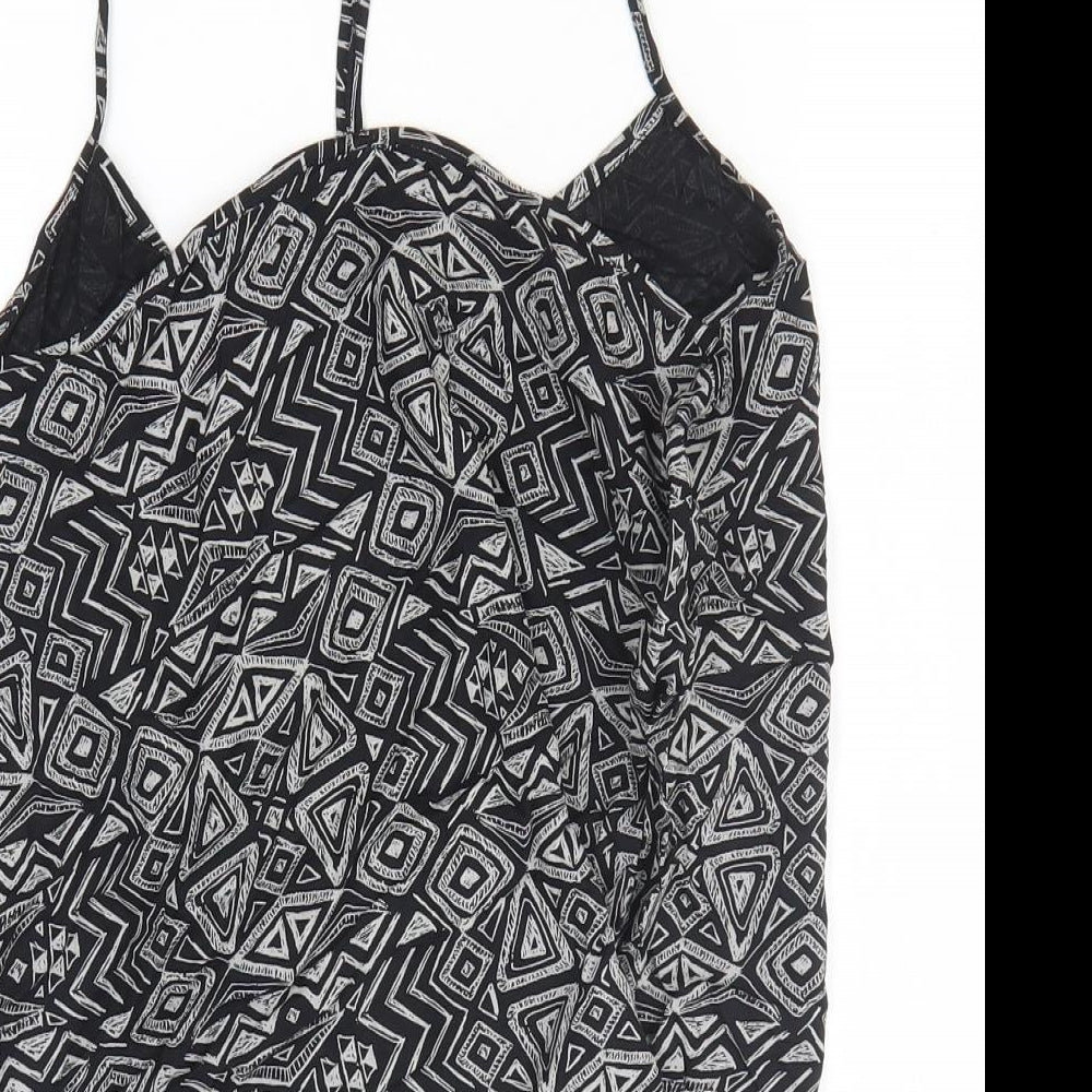 NEXT Womens Black Geometric Viscose Basic T-Shirt Size 12 Off the Shoulder