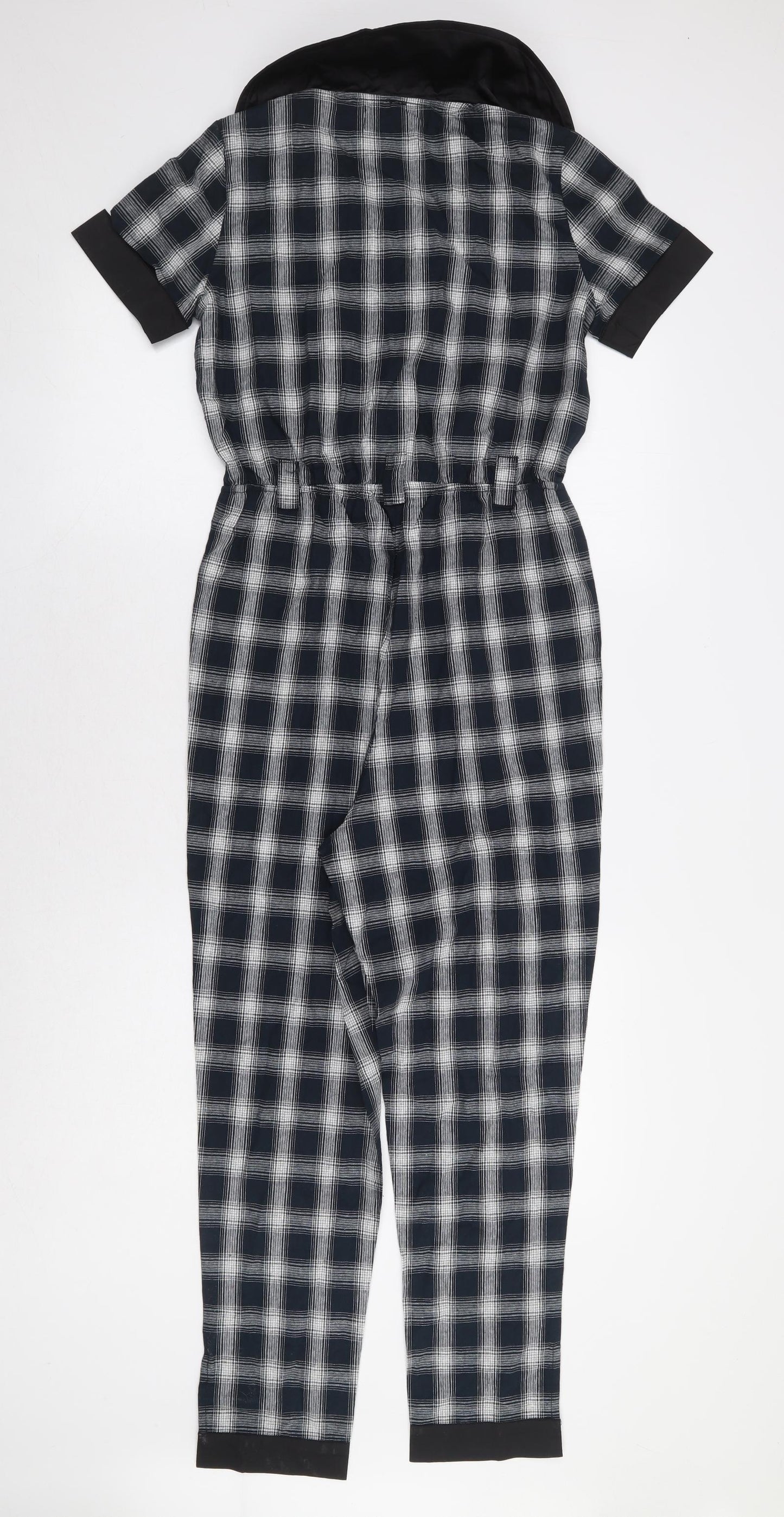 Chelsint Womens Blue Plaid 100% Cotton Jumpsuit One-Piece Size XS Button