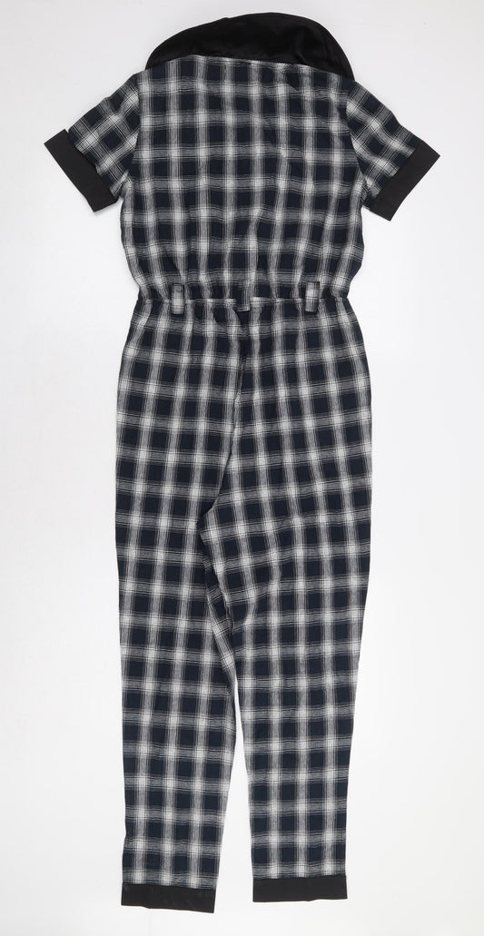 Chelsint Womens Blue Plaid 100% Cotton Jumpsuit One-Piece Size XS Button