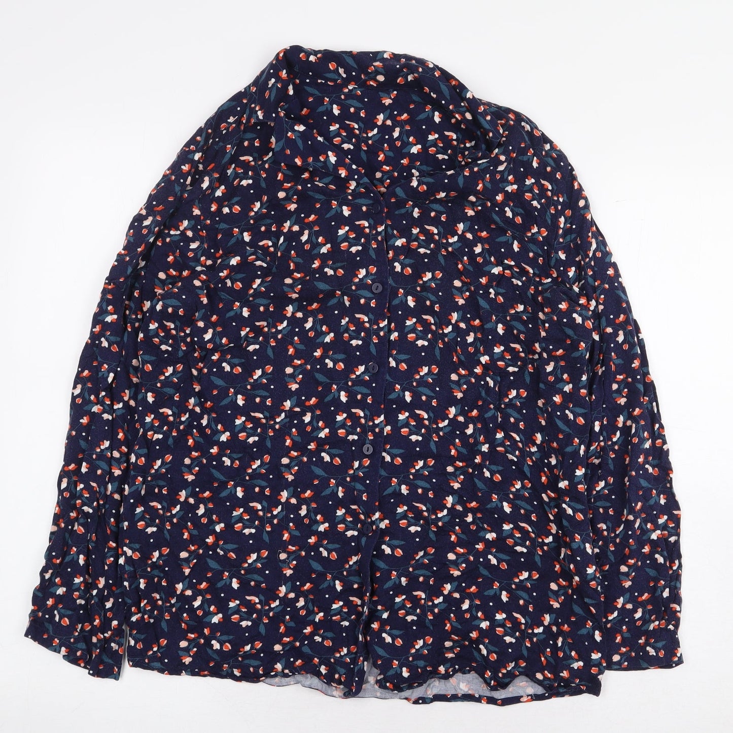 Preworn Womens Blue Floral Viscose Basic Button-Up Size M Collared
