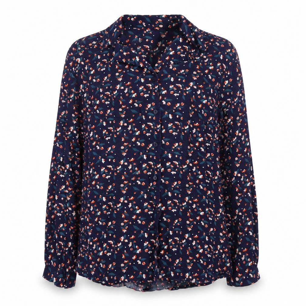Preworn Womens Blue Floral Viscose Basic Button-Up Size M Collared