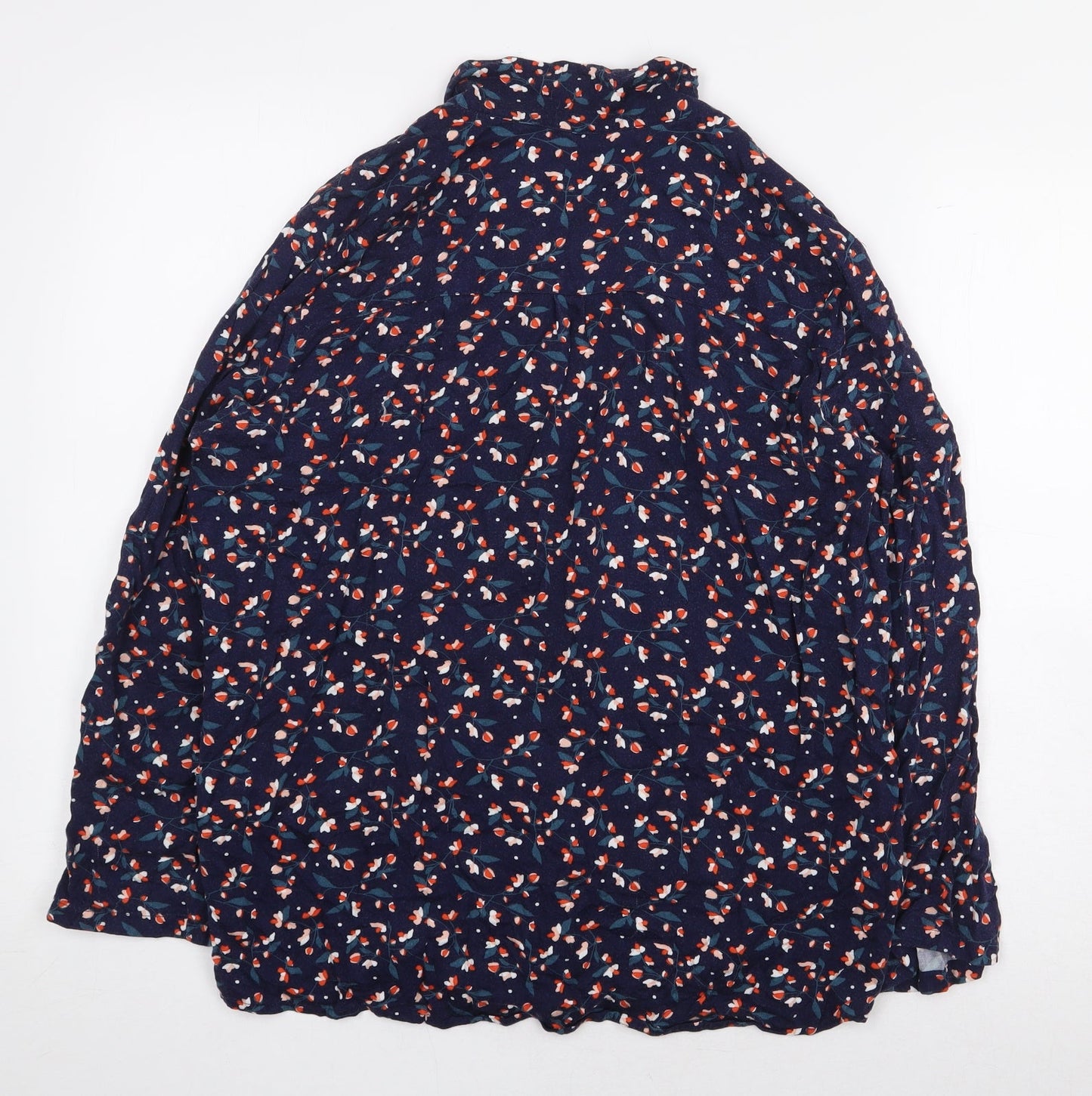 Preworn Womens Blue Floral Viscose Basic Button-Up Size M Collared