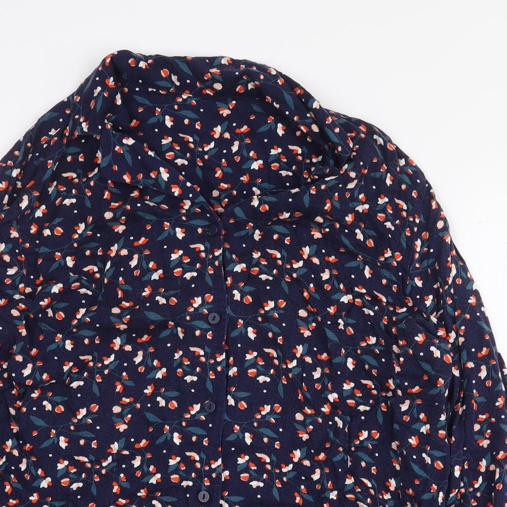 Preworn Womens Blue Floral Viscose Basic Button-Up Size M Collared