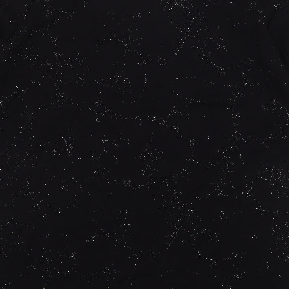 Preworn Womens Black Geometric Viscose Basic T-Shirt Size L Round Neck