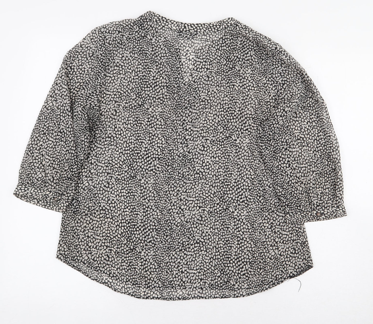 M&Co Womens Grey Animal Print Polyester Basic Blouse Size 14 V-Neck