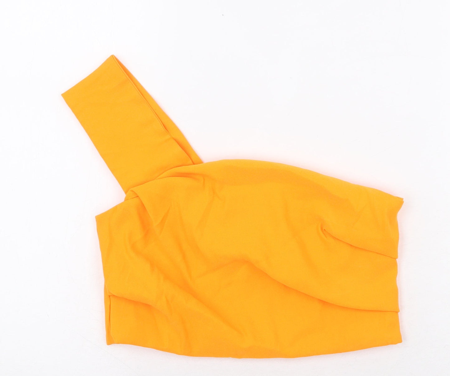 Zara Womens Orange Polyester Cropped Blouse Size M Off the Shoulder - One Strap