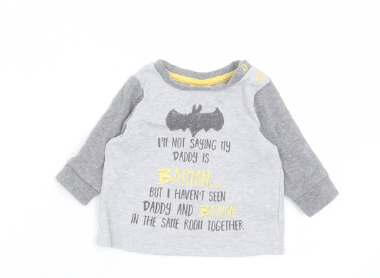 Matalan Boys Grey Cotton Basic Casual Size 0-3 Months Crew Neck Button - Batman