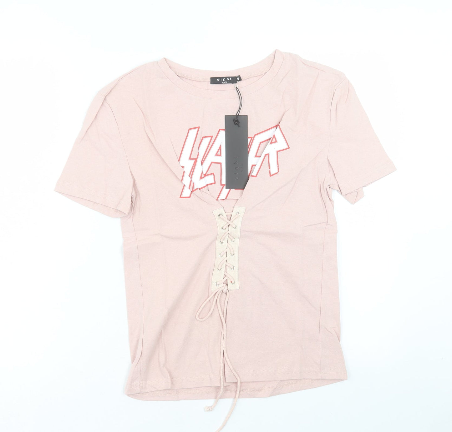 eight Womens Pink Cotton Basic T-Shirt Size S Crew Neck