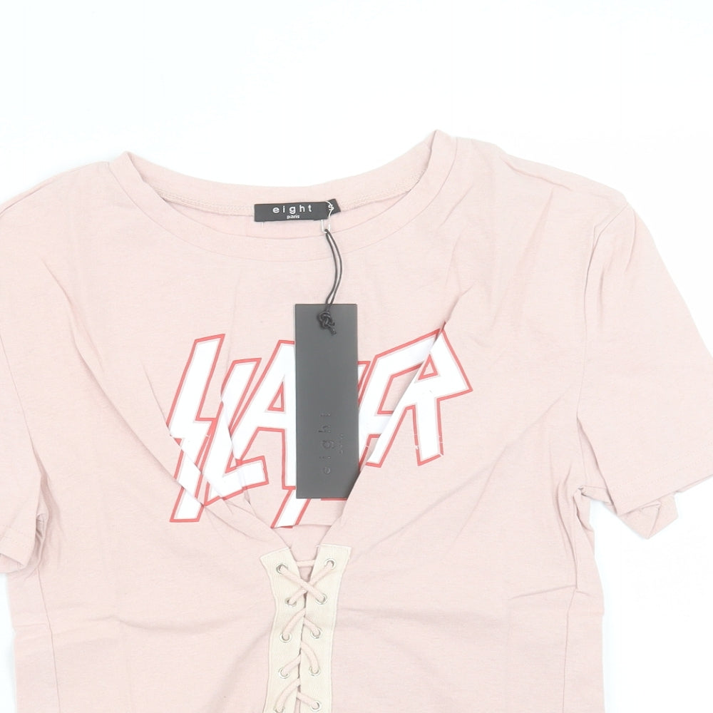 eight Womens Pink Cotton Basic T-Shirt Size S Crew Neck