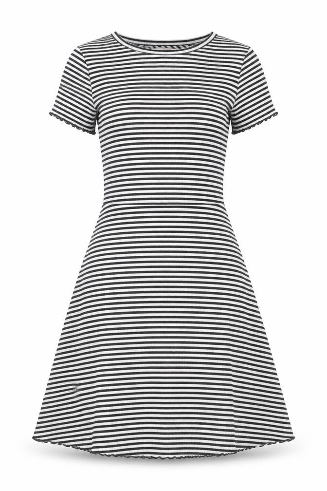 Marks and Spencer Womens White Striped Polyester A-Line Size 6 Crew Neck Pullover - Lettuce Edging