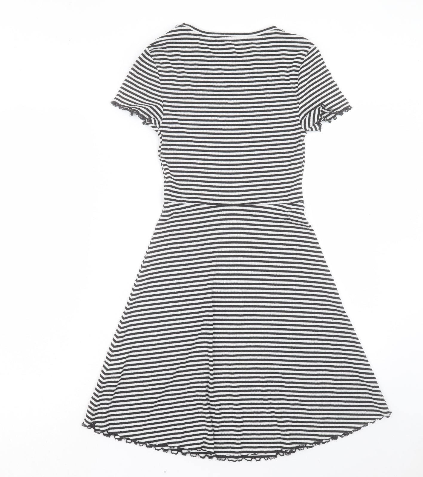 Marks and Spencer Womens White Striped Polyester A-Line Size 6 Crew Neck Pullover - Lettuce Edging
