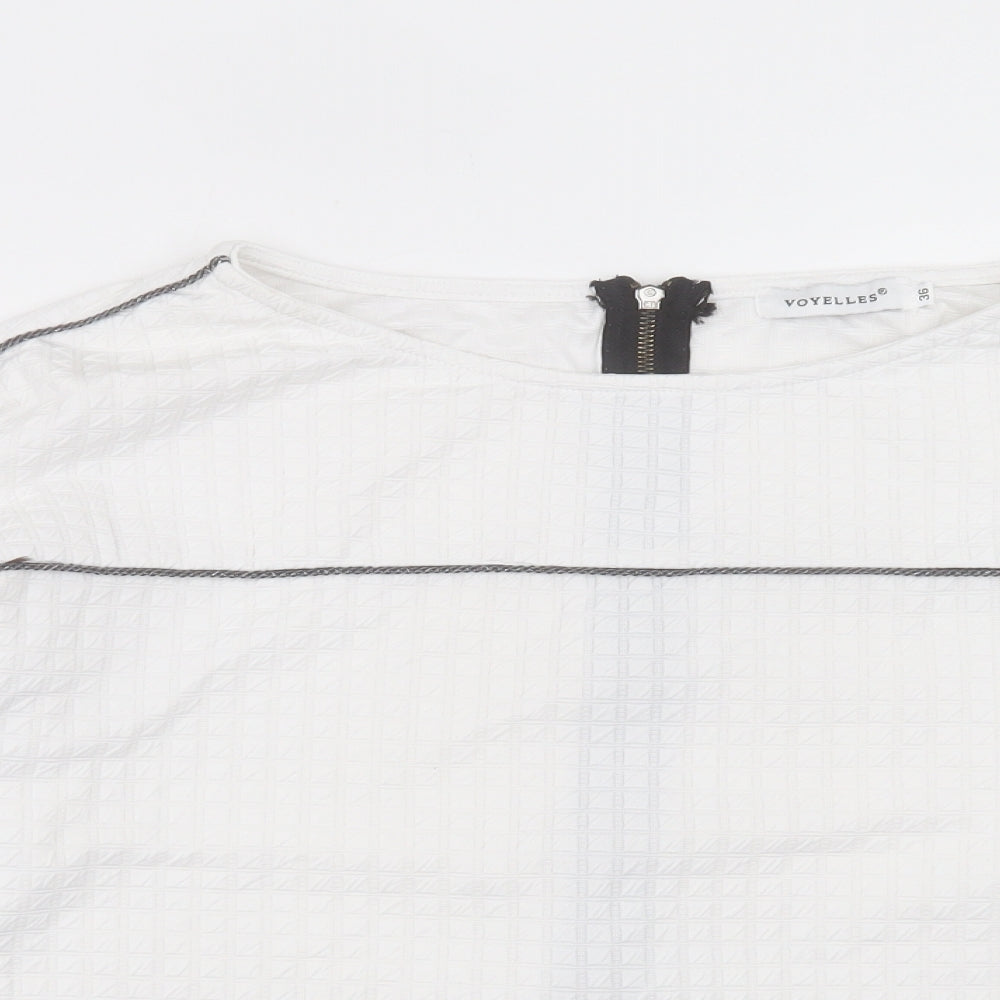 voyelles Womens White Polyester Basic T-Shirt Size 8 Boat Neck