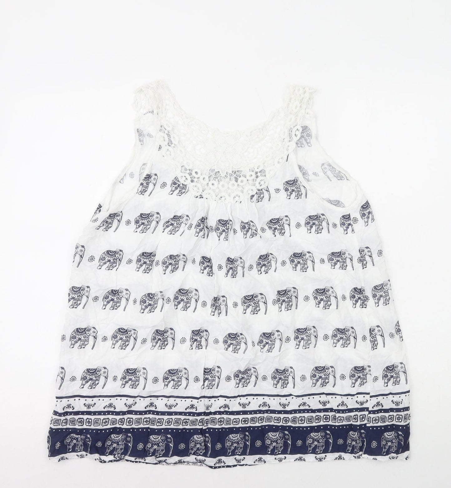 Preworn Womens Multicoloured Geometric Polyester Basic Tank Size M Round Neck - Elephant Print