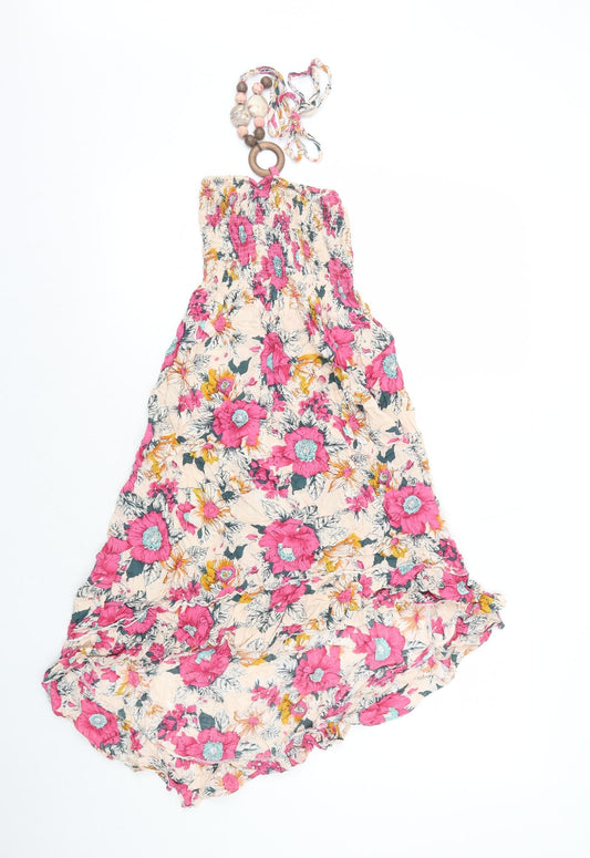Preworn Womens Multicoloured Floral Polyester A-Line Size 6 Halter Pullover