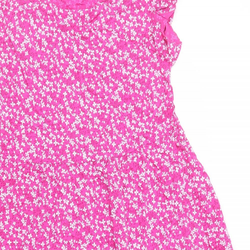 New Collection Womens Pink Floral Viscose A-Line Size 6 Round Neck Pullover