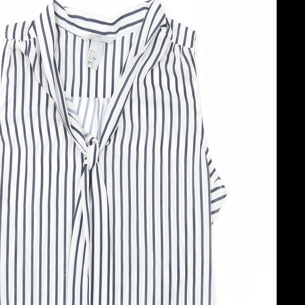 H&M Womens White Striped Polyester Basic Tank Size 8 V-Neck - Neck Tie