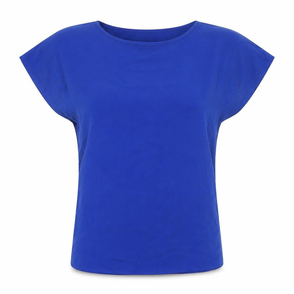 Simon Jersey Womens Blue Polyester Basic T-Shirt Size 8 Round Neck