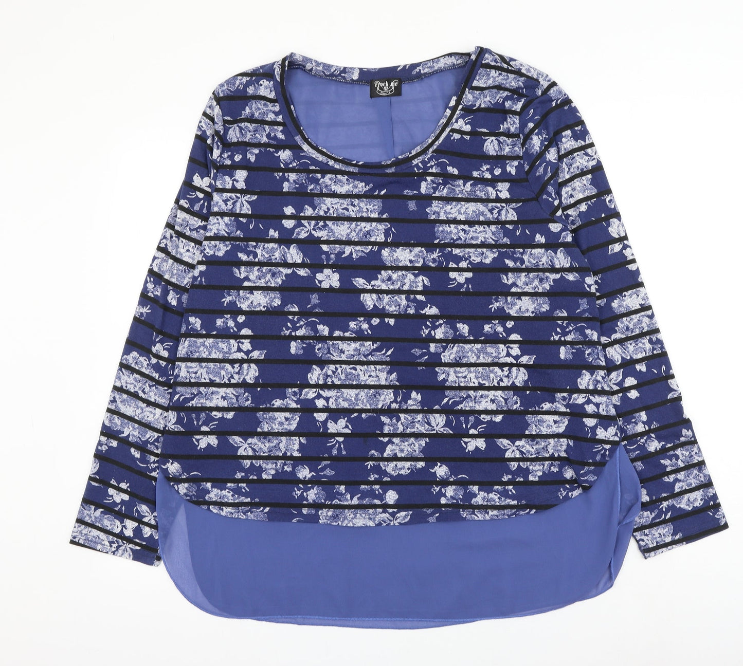 Frock Me Womens Blue Striped Polyester Basic Blouse Size 16 Scoop Neck - Flower