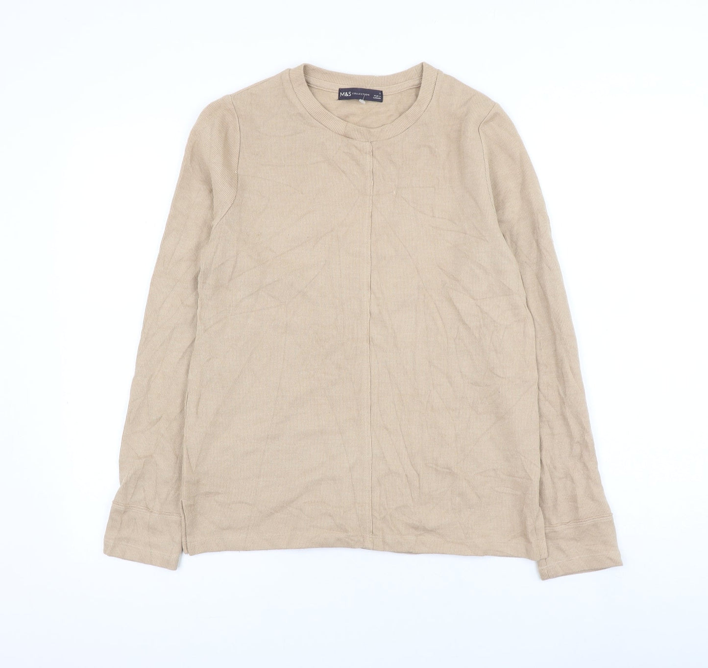 Marks and Spencer Womens Beige Round Neck Cotton Pullover Jumper Size 8