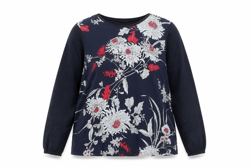 Warehouse Womens Blue Boat Neck Floral Acrylic Pullover Jumper Size L