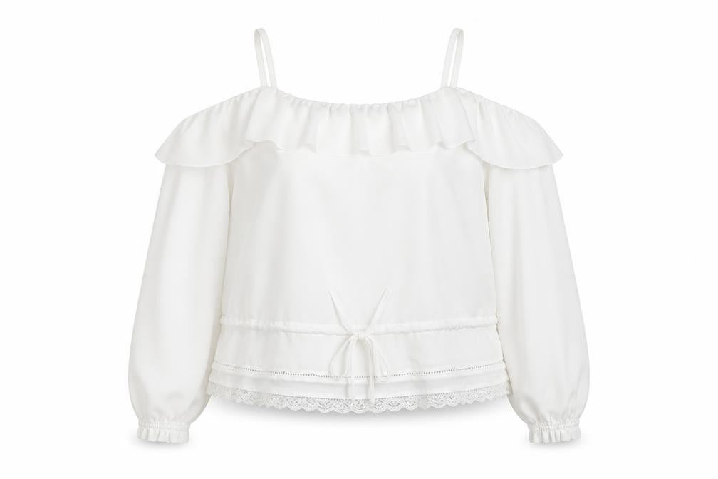 Preworn Womens White Polyester Basic Blouse Size 6 Square Neck - Lace Trim
