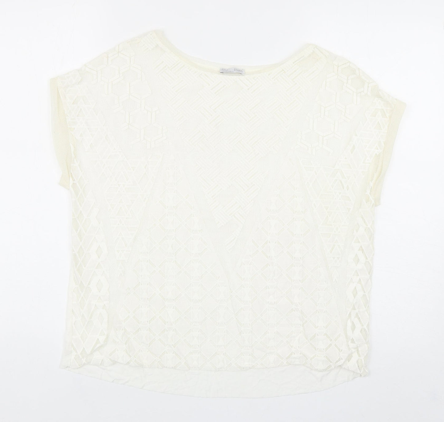 Zara Womens Ivory Geometric Polyester Basic Blouse Size S Boat Neck