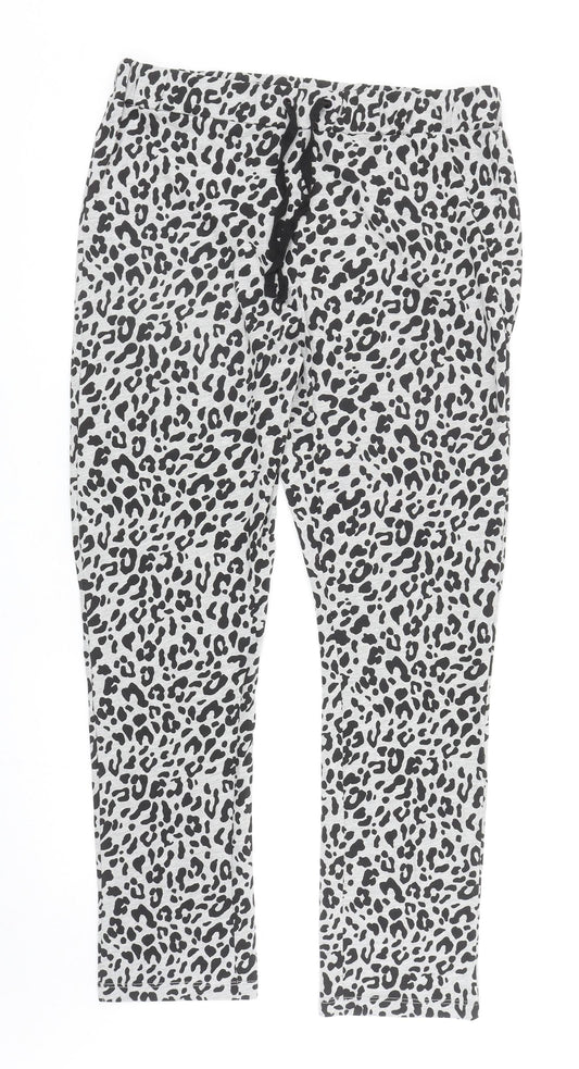 Society Eight Womens Grey Animal Print Polyester Sweatpants Trousers Size S L28 in Regular Drawstring - Leopard Print