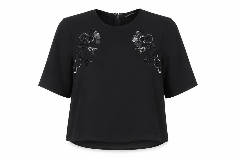 Marks and Spencer Womens Black Polyester Basic Blouse Size 8 Round Neck