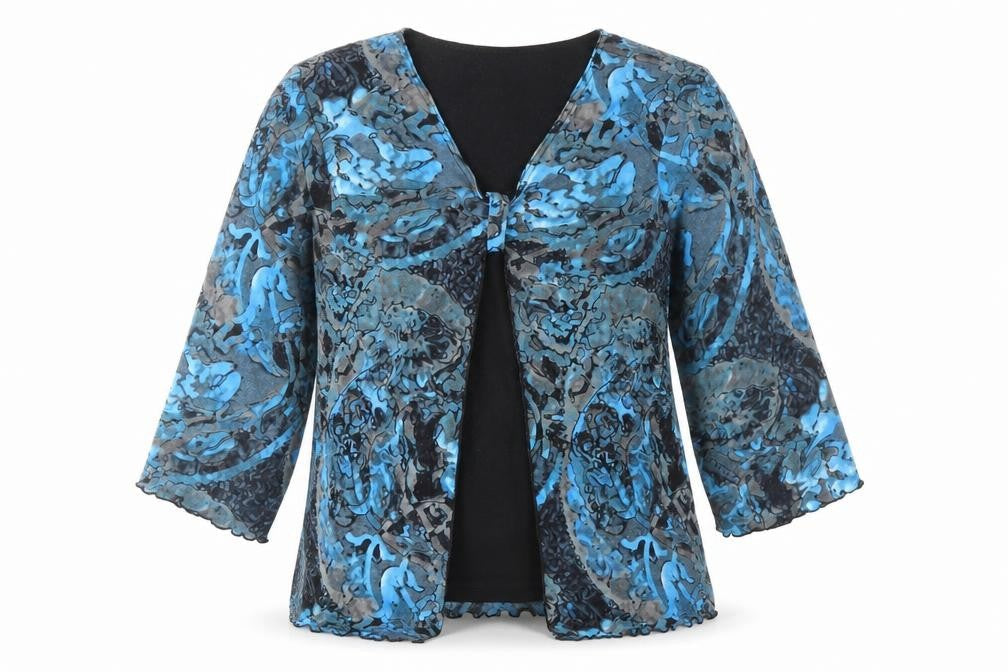 Classique Womens Blue Polyester Basic Blouse Size M V-Neck - Open Front