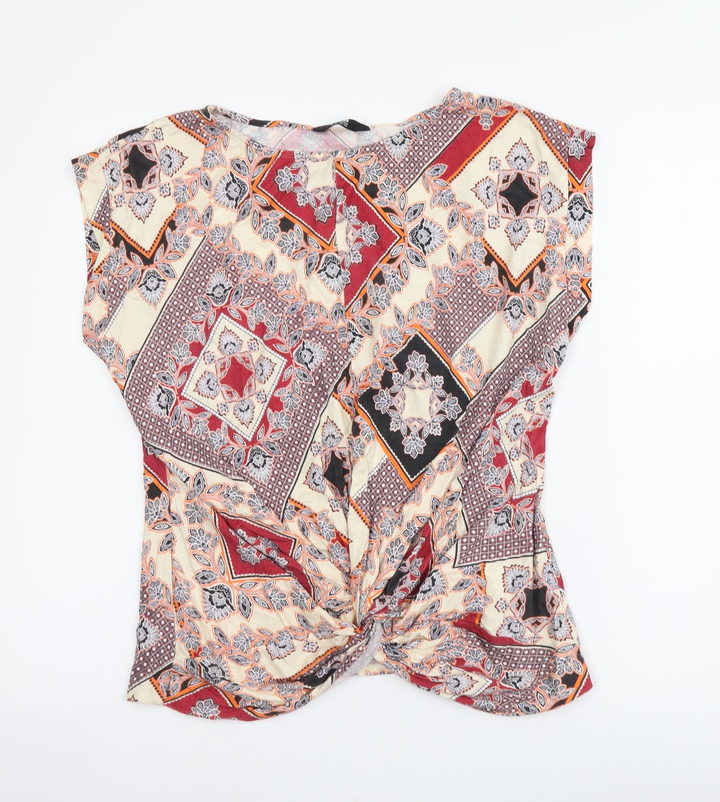 K&D London Womens Multicoloured Geometric Viscose Basic Blouse Size 14 Boat Neck