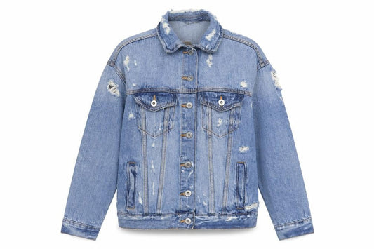 FB Sister Womens Blue Jacket Size XS Button - Distressed Look