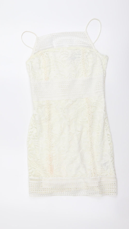 Topshop Womens Ivory Geometric Polyester Mini Size 8 Square Neck Zip