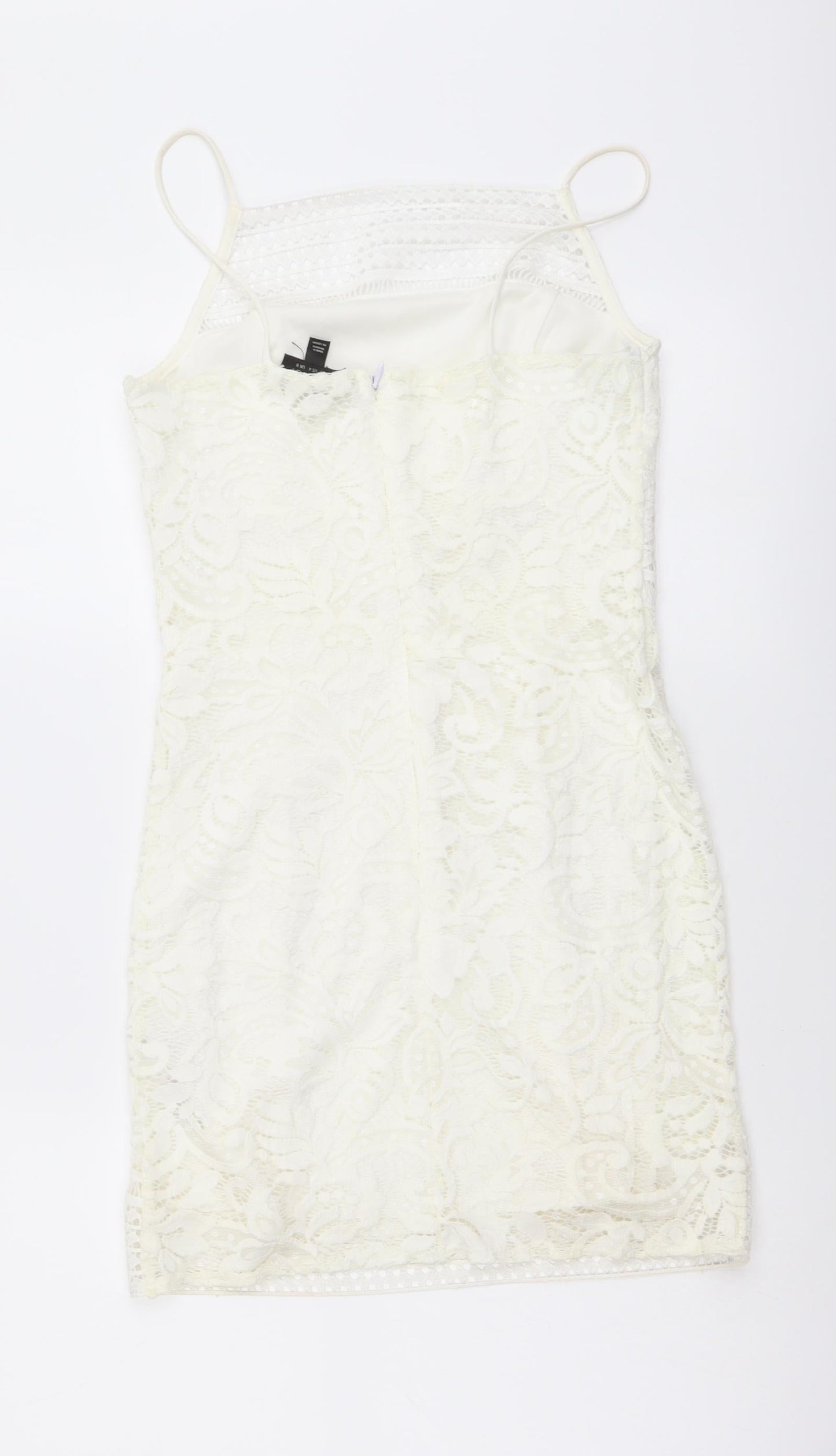 Topshop Womens Ivory Geometric Polyester Mini Size 8 Square Neck Zip