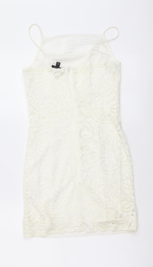 Topshop Womens Ivory Geometric Polyester Mini Size 8 Square Neck Zip